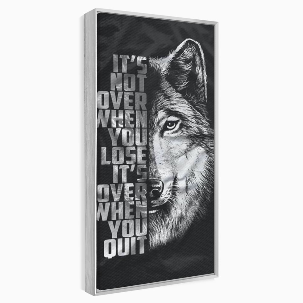 Tablou canvas cu tablou canvas cu lup si mesaj, in rama de aluminiu argintiu